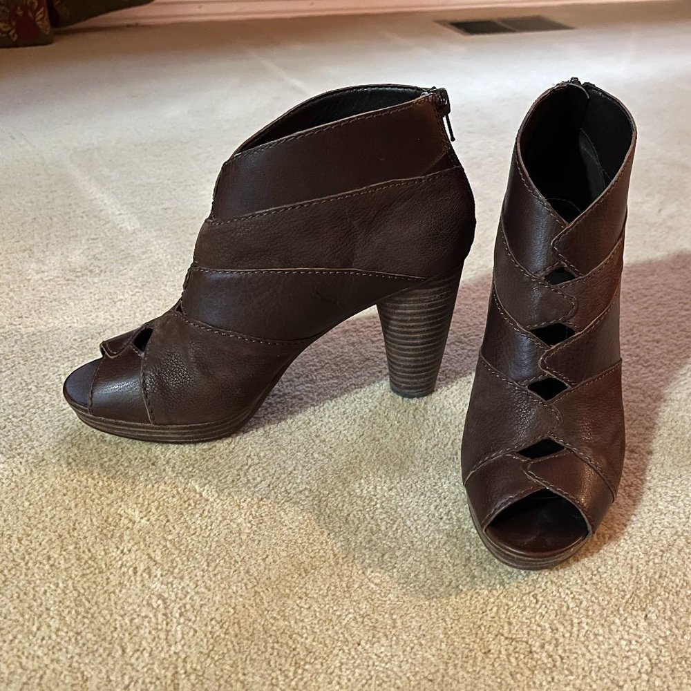 Like New Chocolate Brown Fossil Bobbi Peep-Toe Bootie 8 View 3